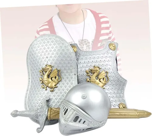 Vista 4 de LIFKOME Conjunto de armadura de batalla guerrero accesorios de armadura juego de rol para niños, disfraz de caballero para niños, trajes
