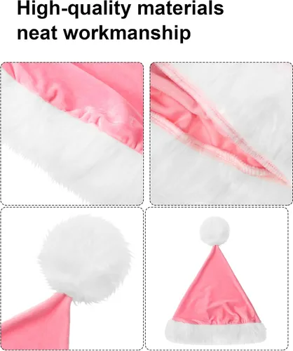 Vista 3 de Geyoga Pink Christmas Elf Costume Set Women Velvet Dress with Belt Women's Xmas Striped Tights Christmas Hat Set Cosplay