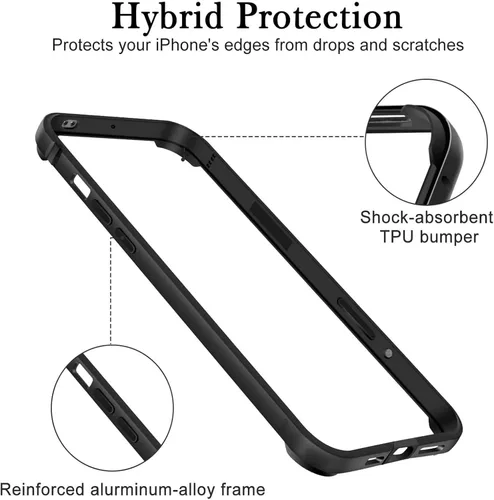 Vista 2 de Funda rígida delgada con marco de aluminio para iPhone13 Pro Max, armadura de marco de metal con parachoques interior suave, protección de borde