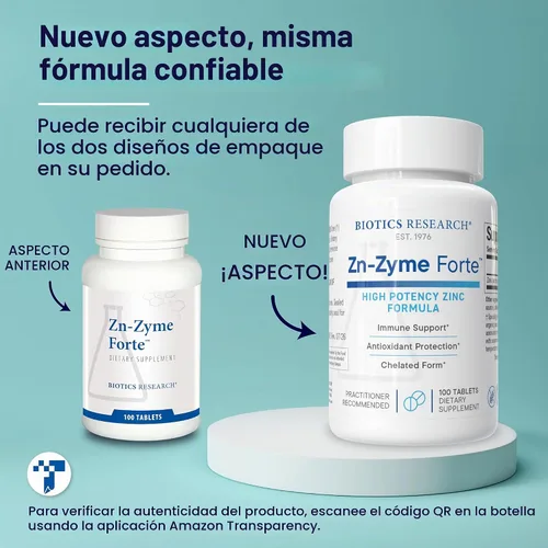 Vista 9 de BIOTICS RESEARCH Zn-Zyme Forte Citrato de Zinc y Gluconato 25mg 100