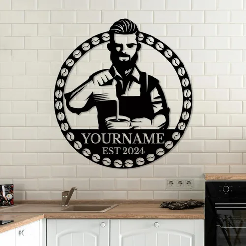 Vista 14 de Letreros metálicos con nombre de barra de café personalizados, letrero de metal de la casa de café soldado, letreros de cobertizo personalizados