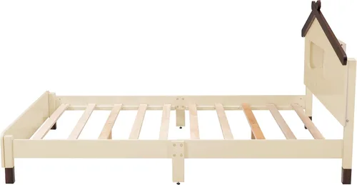 Vista 5 de Quarte Cama de plataforma de madera de tamaño matrimonial para niños con cabecera en forma de casa y luces nocturnas activadas por movimiento,