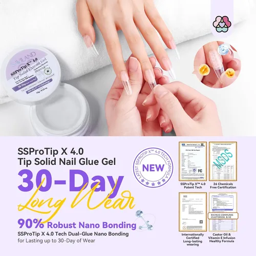 Vista 4 de Kit de pegamento de uñas sólido en gel Saviland y removedor de pegamento de uñas: luz UV para uñas, herramientas completas para uñas postizas