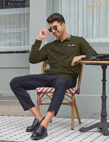 Vista 2 de Polera polo clásica Coofandy de hombre, con manga corta y cuello plisado
