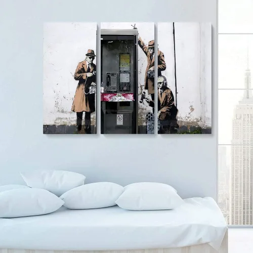 Vista 28 de Banksy Graffiti Street Art Colecciones de lienzos de arte callejero. Listo para colgar. Fabricado en Estados Unidos #FULL2