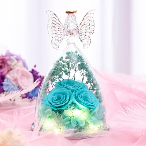 Vista 4 de Regalos de Rosas de Navidad para Mujeres Flor Real Preservada en Figuras de Ángel de Cristal Rosas para Entrega Prime Regalos de Cumpleaños