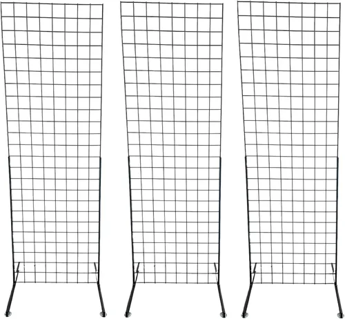 Vista 2 de Only Hangers Panel de pared de 2 x 6 pies con soporte de pie, con base Deluxe T-Style, negro. Combo de 3 paquetes.