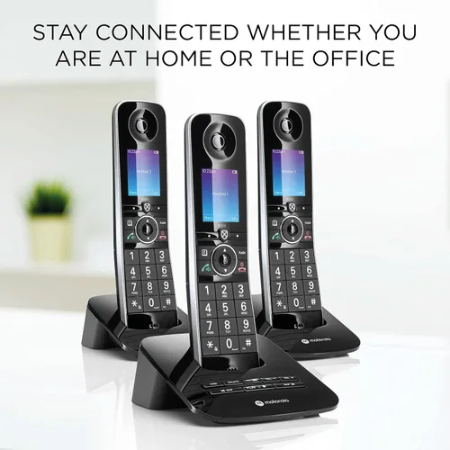 Vista 4 de Motorola Voice D8713 - Sistema de teléfono inalámbrico con 3 teléfonos digitales + Bluetooth a celda, contestador automático, bloque de llamadas