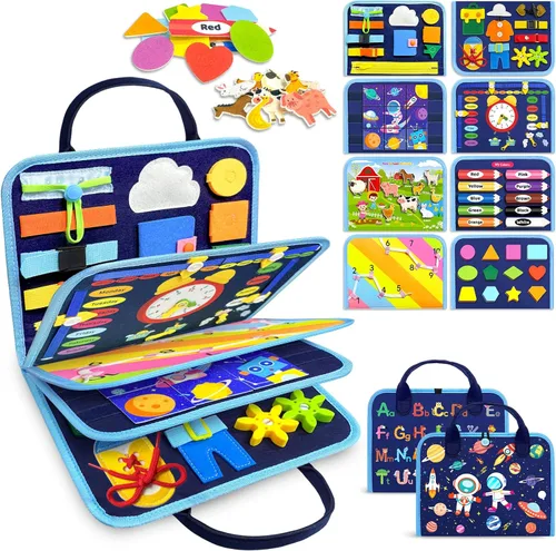 Vista 6 de Gojmzo Busy Board Juguetes Montessori para Niños Pequeños y Niñas Regalos, Juguetes Sensoriales para Niños Pequeños, Actividades Educativas de Viaje