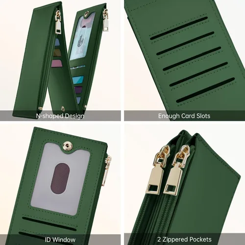 Vista 6 de Cartera RFID para mujer, forma de N, Verde, Tamaño compacto