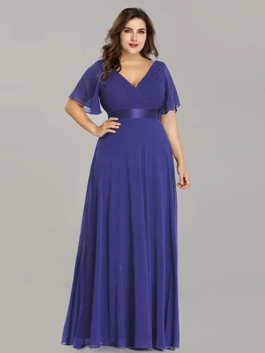 Vista 4 de Ever-Pretty Vestidos formales de noche de gasa para mujer con cuello en V de talla grande para mujeres con curvas, vestido de dama de honor de largo