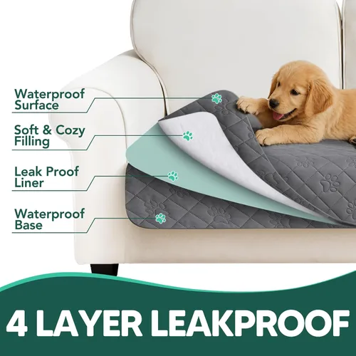 Vista 6 de PAWFINITY Funda de cama impermeable para perros, manta para mascotas lavable para colchón Gris