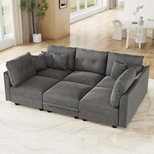 Vista 14 de LLappuil Sofá cama modular con diván de almacenamiento, sofá cama modular de pana para sala de estar, apartamento, beige