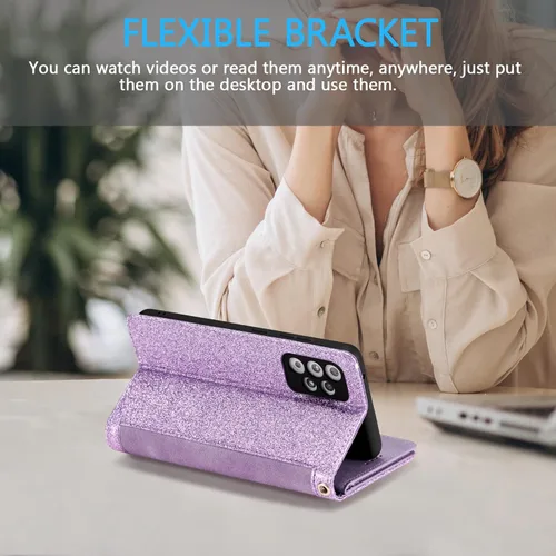 Vista 3 de UEEBAI Funda tipo cartera para Samsung Galaxy A53 5G, retro 9 ranuras para tarjetero, bolsillo con cremallera, cierre magnético, función atril