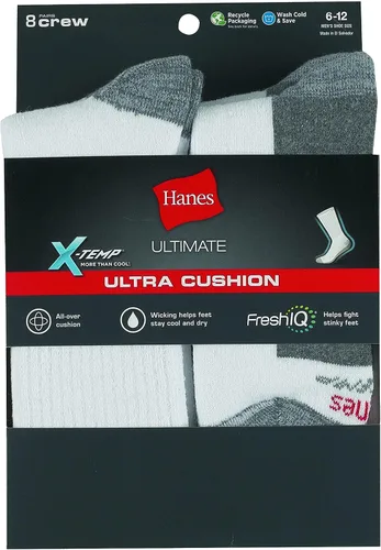 Vista 31 de Hanes Calcetines acolchados Max para hombre, absorben la humedad con control de olores, paquete múltiple