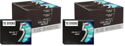 Vista 16 de 5 GUM React Mint Goma de Mascar sin Azúcar Paquete Grande (10 paquetes x 15 palitos) Sabor Intenso y de Larga Duración