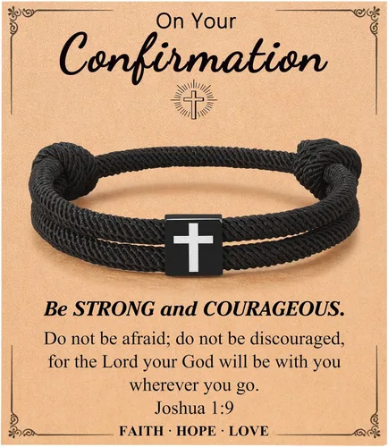 Vista 14 de UNGENT THEM Pulsera de cuerda trenzada con cruz para hombres y niños, Navidad, San Valentín, graduación, Pascua, regalos de bautismo cristiano