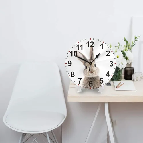 Vista 5 de Reloj de pared lindo conejo gris de 10 pulgadas, funciona con pilas, silencioso, sin tictac, reloj de pared redondo de cuarzo, para el hogar Lindo
