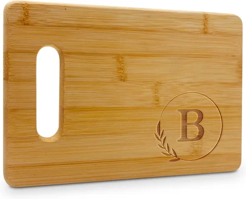 Vista 8 de On The Rox Tablas de cortar con monogramas, 9 x 12 pulgadas, tablero de bambú grabado personalizado de la A a la Z (A) – Tabla de cortar de madera
