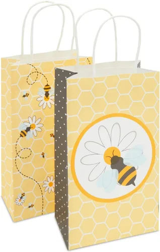 Vista 4 de BLUE PANDA Bumble Bee - Bolsas de regalo de papel para fiesta, 5.3 x 9 x 3.1 pulgadas, paquete de 24, color amarillo, bolsas de regalo con asas