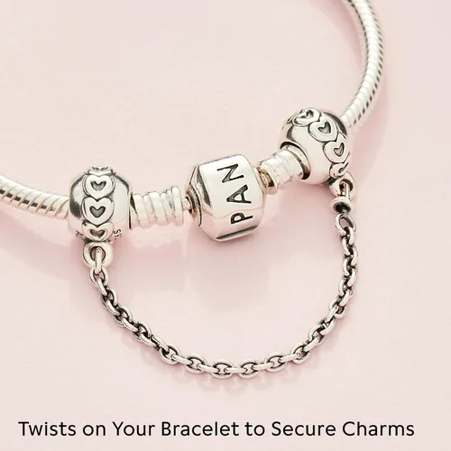 Vista 4 de PANDORA Anillo de joyería de corazones cadena de seguridad de plata de ley, 2 pulgadas