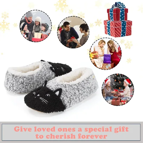 Vista 6 de Lindas pantuflas de animales para niños, niñas y mujeres, calcetines de casa mullidos con suela antideslizante suave, regalos únicos para mamá