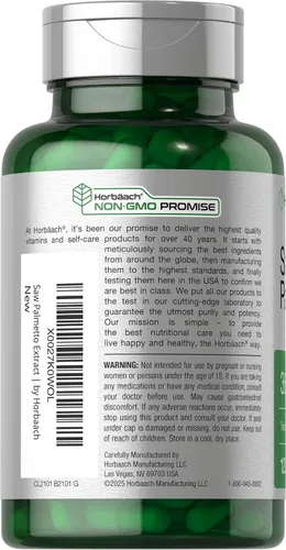 Vista 3 de Horbäach Saw Palmetto Extract 120 cápsulas Fórmula sin OMG y sin gluten de Saw Palmetto Berries