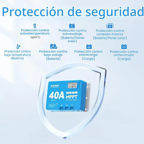 Vista 4 de Redodo Controlador de carga solar de entrada de 40 amperios MPPT 12V/24V DC con módulo Bluetooth incorporado, pantalla LCD ajustable de parámetros