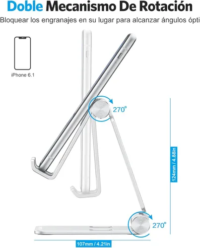 Vista 8 de OMOTON Soporte plegable para teléfono celular, C4 soporte de teléfono de aluminio portátil, base de acoplamiento ajustable para teléfono compatible