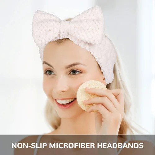 Vista 3 de Whaline Paquete de 6 diademas de spa con diseño de pelerina con lazo elástico para yoga, maquillaje, diadema suave y esponjosa, banda