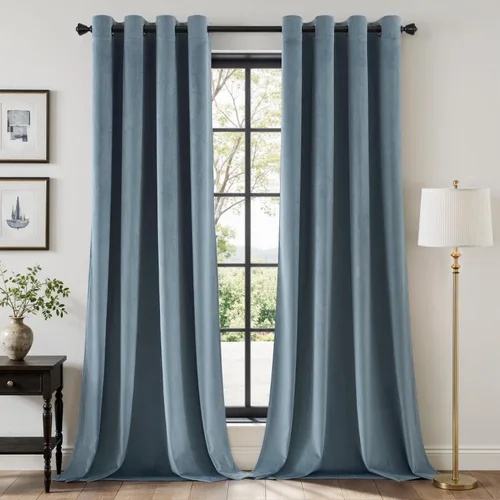 Vista 19 de EMEMA Cortinas de terciopelo negro, 2 paneles de 40 x 63 pulgadas de largo, bolsillo trasero para barra