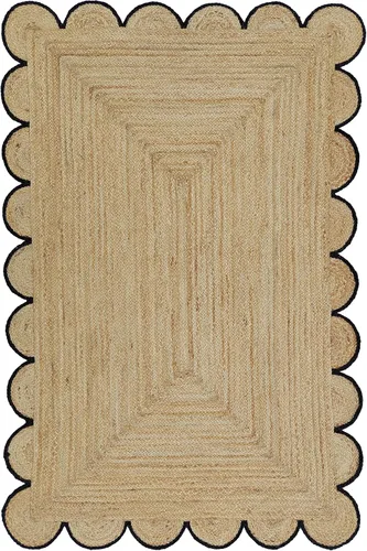 Vista 10 de Alfombra festoneada de yute natural, borde negro, 2 x 3 pies
