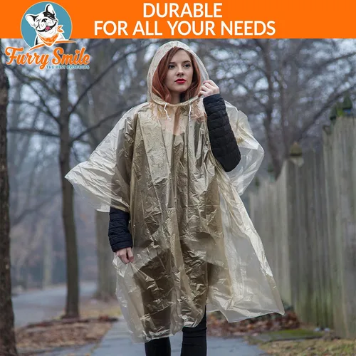 Vista 2 de Ponchos de lluvia desechables paquete familiar para adultos, poncho de lluvia ligero de emergencia impermeable para mujeres y hombres con capucha