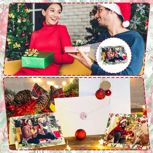 Vista 5 de Zhanmai 570 tarjetas de felicitación con marco de fotos de Navidad con sobres blancos, funda de fotos de Navidad, tarjetas de felicitación