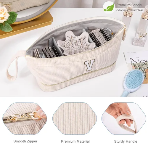Vista 6 de Estuche para secador de pelo personalizado con inicial, de doble capa, herramientas para el cabello, estuche de transporte de viaje para Shark Marfil