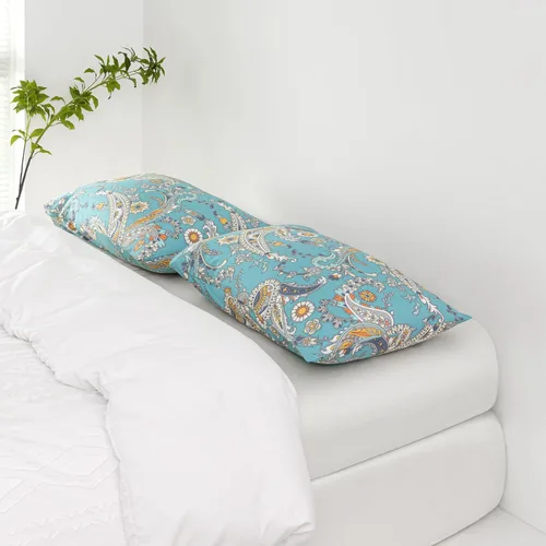 Vista 2 de SUSYBAO Juego de 2 fundas de almohada de tamaño Queen, 100% algodón, estampado floral, estampado de cachemira, color azul aguamarina, con cierre