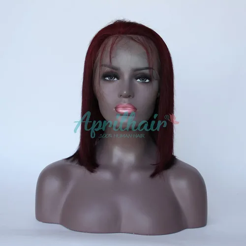 Vista 2 de Pelucas de encaje frontal Bob, pre-arrancadas, lisas, sin pegamento, 130% de densidad, cortas, cabello humano virgen brasileño con cabello de bebé
