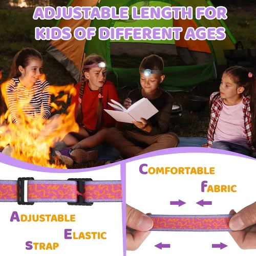 Vista 5 de EverBrite Linterna frontal LED recargable para niños con modo RGB y diadema ajustable, 3 modos multicolor para acampar, leer, explorar, Halloween