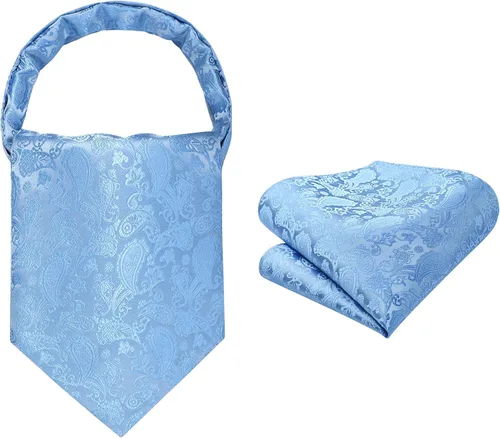 Vista 11 de HISDERN Corbatas Ascot para hombre, set de corbata y pañuelo de bolsillo Paisley con estampado floral clásico, corbata autoajustable para hombre