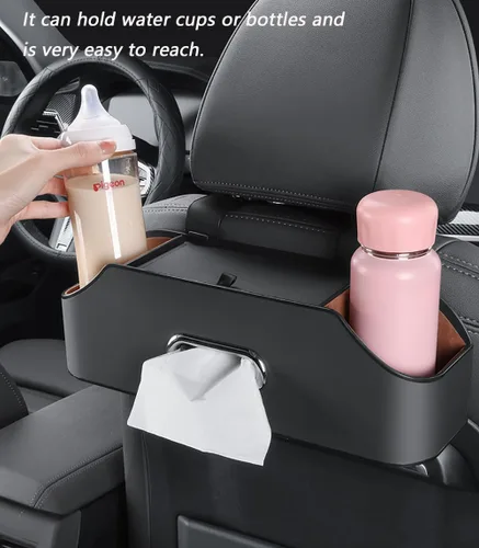 Vista 5 de Organizador de asiento trasero para reposacabezas de automóvil con soporte para tazas, organizadores de respaldo de asiento de automóvil