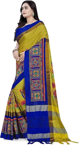 Vista 2 de Indian Hawker Sari de seda de algodón para mujer, bordado de sari de trabajo, estilo moderno, con blusa sin costuras