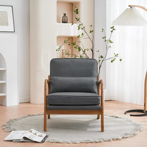Vista 8 de Sillón moderno Mid-Century - Sillón de interior con respaldo y cojín de asiento, silla de lectura tapizada de terciopelo de peluche con reposabrazos