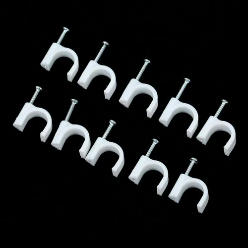 Vista 5 de Clips para cable, 120 grapas de cable de 0.394 pulgadas. Clips de pared de alambre con clavos de cable. Clips de cable blancos, RG6 RG59 CAT5 CAT6