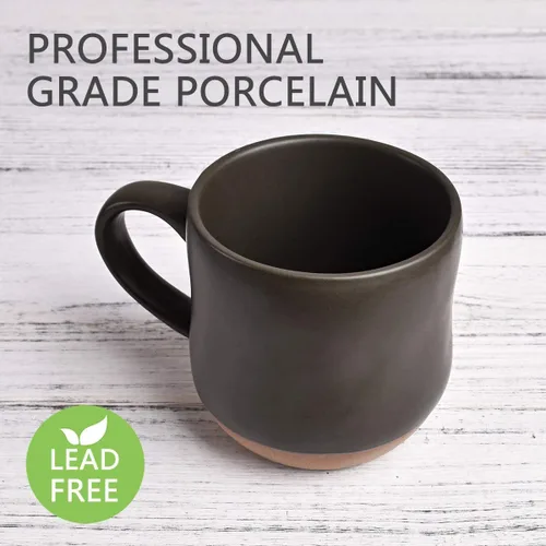 Vista 3 de Bosmarlin Juego de 2 tazas grandes de café moteadas de cerámica, taza de té grande, 17 onzas, aptas para lavavajillas y microondas (negro, 2)
