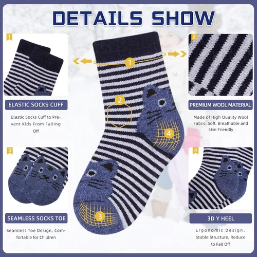 Vista 82 de Eocom 6 pares de calcetines de invierno cálidos de lana para niños y niñas