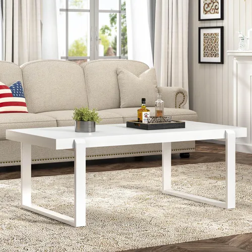 Vista 11 de FOLUBAN Mesa de café negra, mesa central moderna de madera y metal industrial, mesa rectangular de cóctel y té para sala de estar, 47 pulgadas