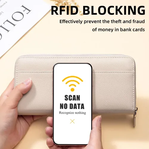 Vista 3 de RFID Blocking Womens Zipper Wallet Leather Large Capacity Billfold Clutch Zip Around Wallets for Women