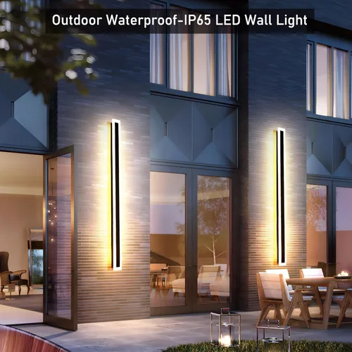 Vista 2 de Paquete de 2 lámparas de pared LED modernas de 59 pulgadas, 45 W, impermeable, IP65, blanco cálido, 110 V, lámpara de pared rectangular negra