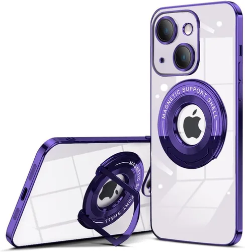 Vista 17 de QLTYPRI Funda magnética transparente para iPhone 15 compatible con MagSafe, soporte de anillo invisible, protección completa para lente de cámara