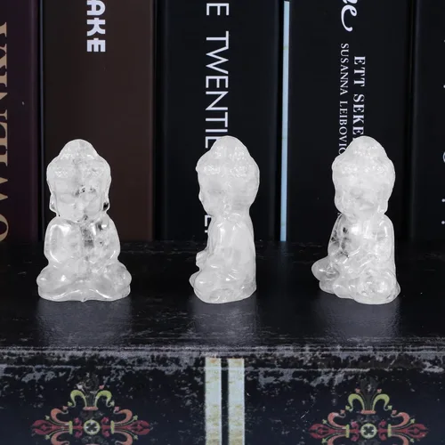 Vista 2 de TUMBEELLUWA Estatua de Buda de bebé de piedra de cristal sentado de 2 pulgadas para decoración de Feng Shui, piedra natural, portátil, figura